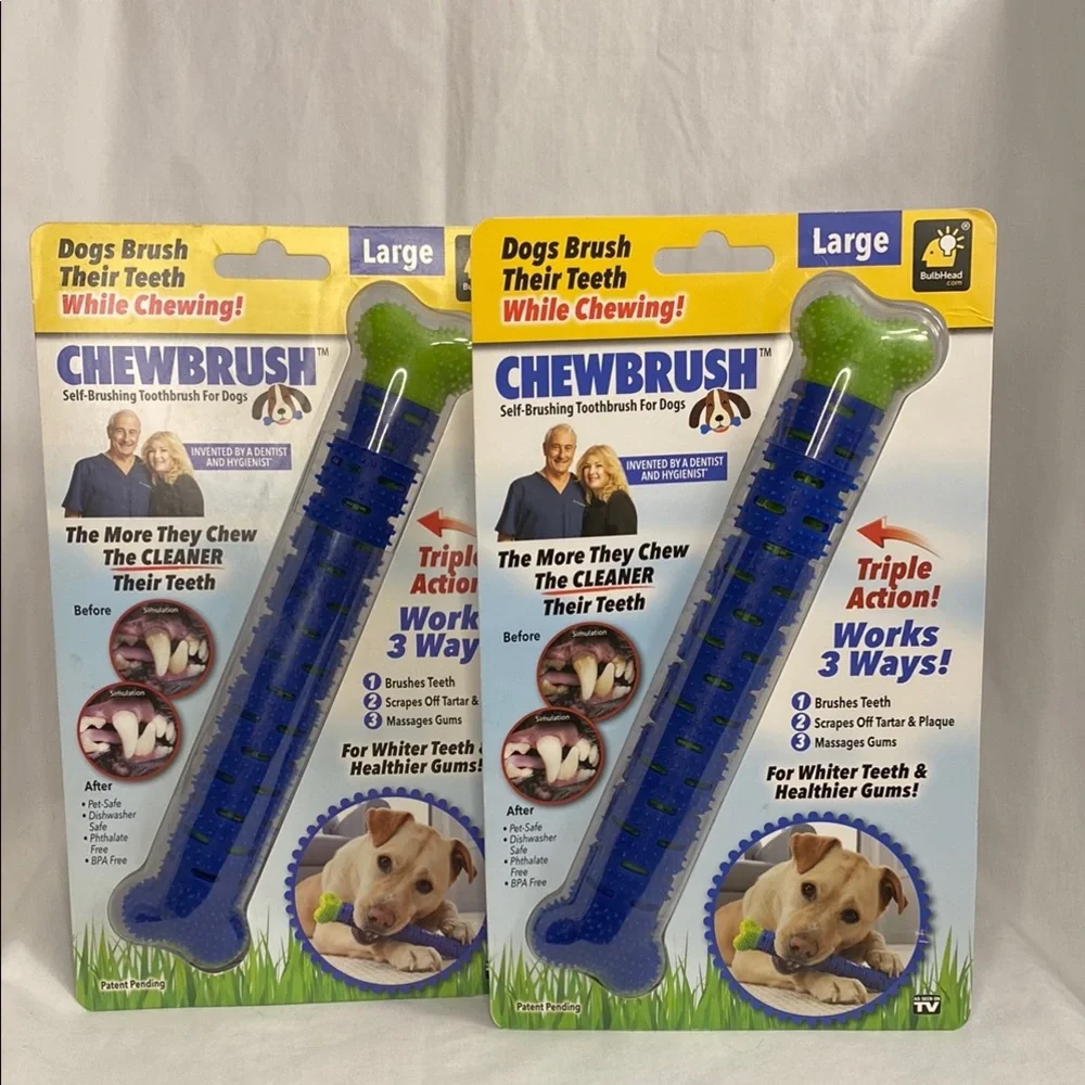 Lot of 2~ChewBrush Large Dogs Blue ~ Self Brushing Toothbrush while Chewing